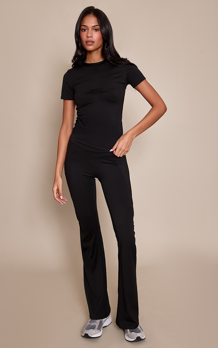 Tall Black Sculpt Rib Panel Ruched Front Gym Top image 3