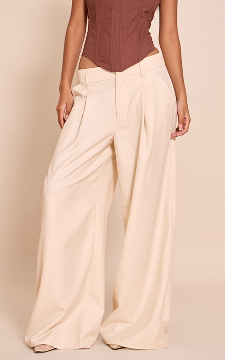 Petite Ecru Woven Double Pleat Wide Leg Pant image 2
