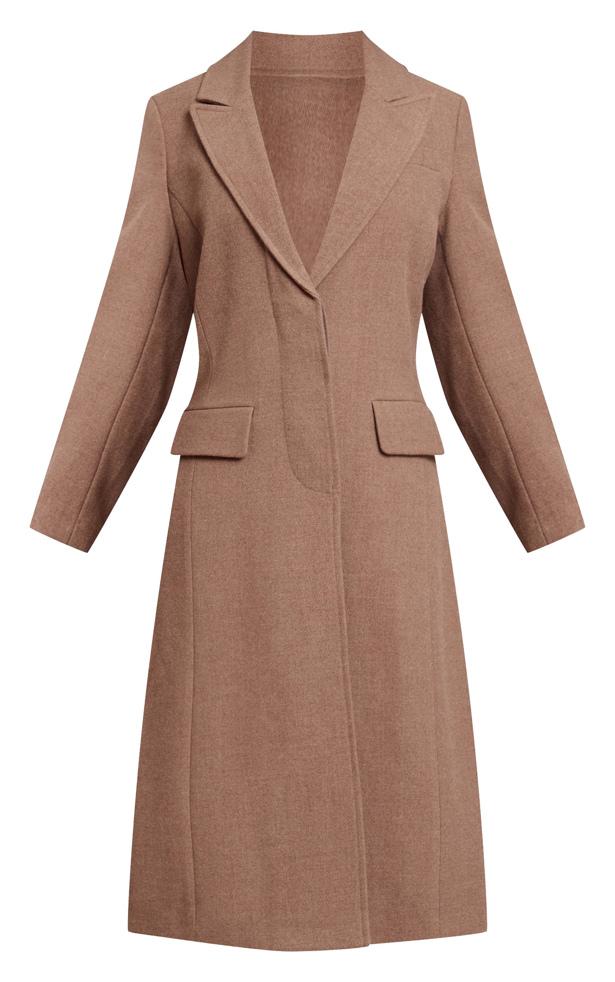 Petite Taupe Single Breasted Seam Detail Wool Look Maxi Coat image 5