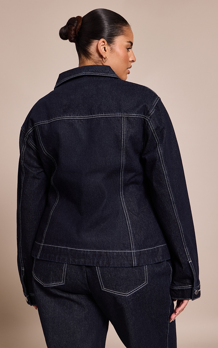 Plus Raw Indigo Cinched Waist Denim Blazer image 2