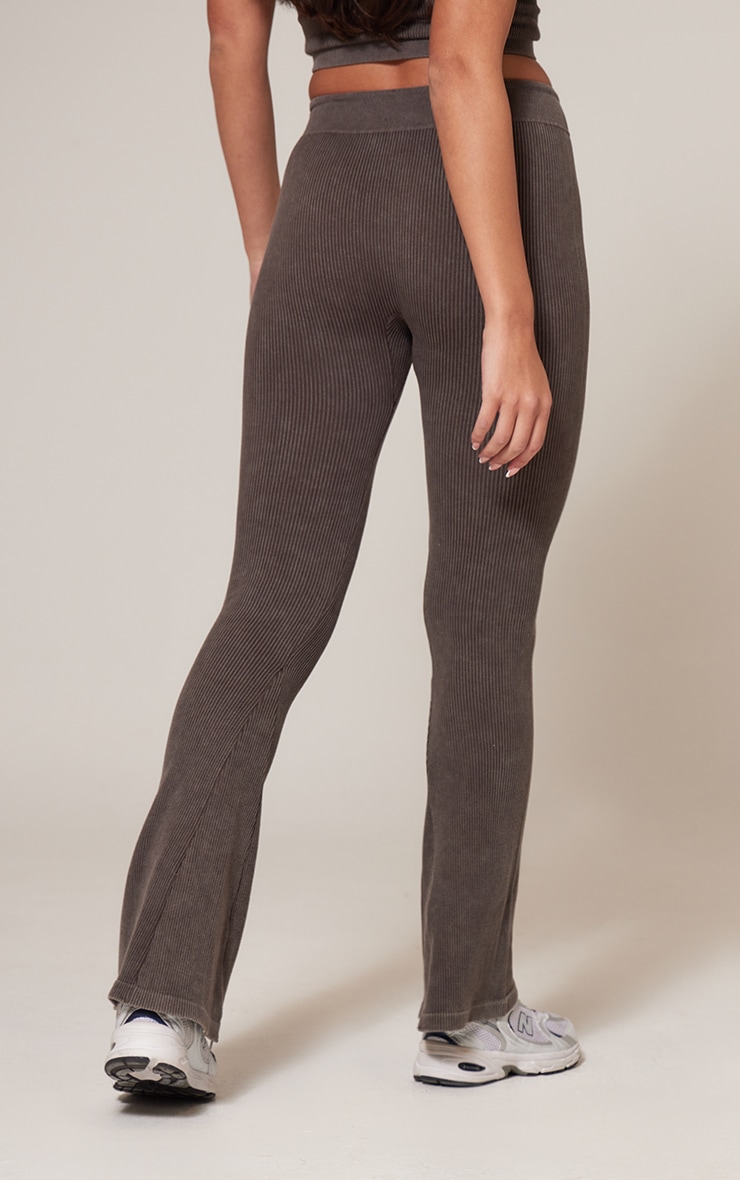 Pantalon skinny flare côtelé et délavé chocolat à taille nouée image 3