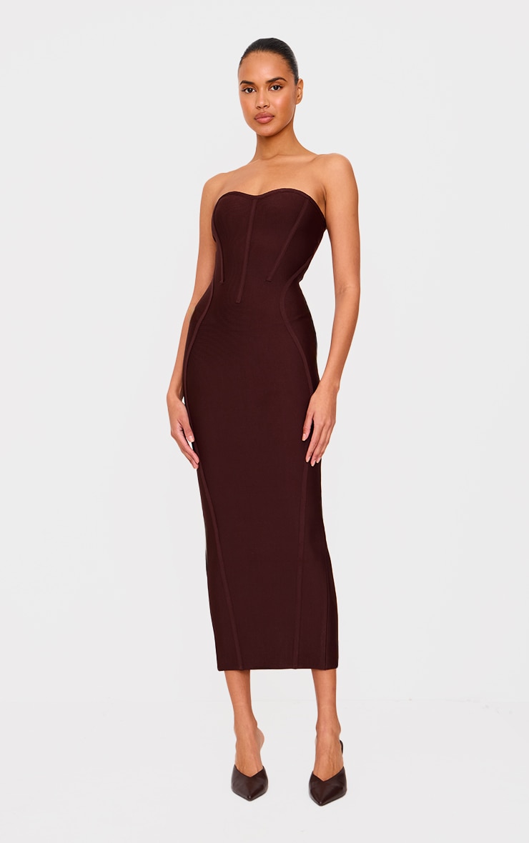 Robe bustier longue moulante bandage chocolat image 3