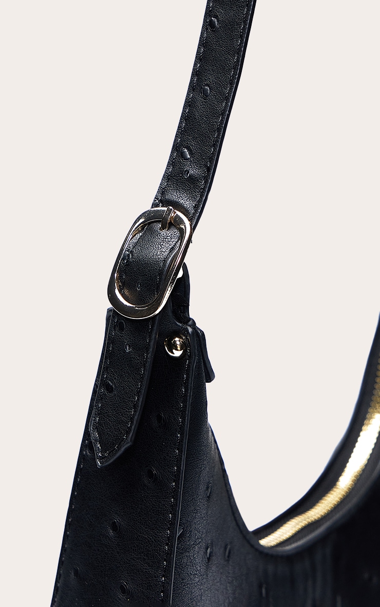 Black Ostrich PU Curved Shoulder Bag image 5
