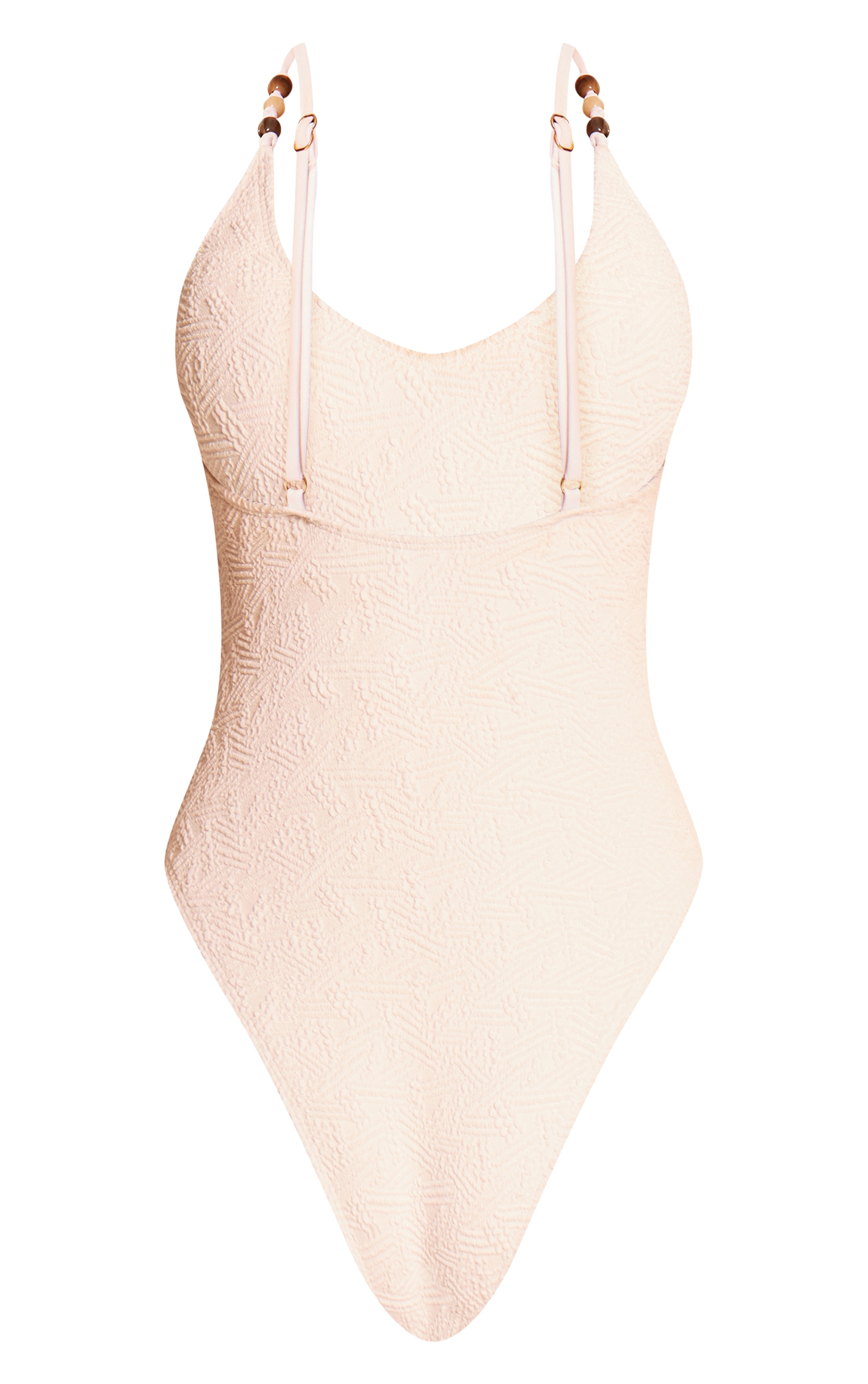 Maillot de bain texturé blanc à empiècements perles et décolleté image 6
