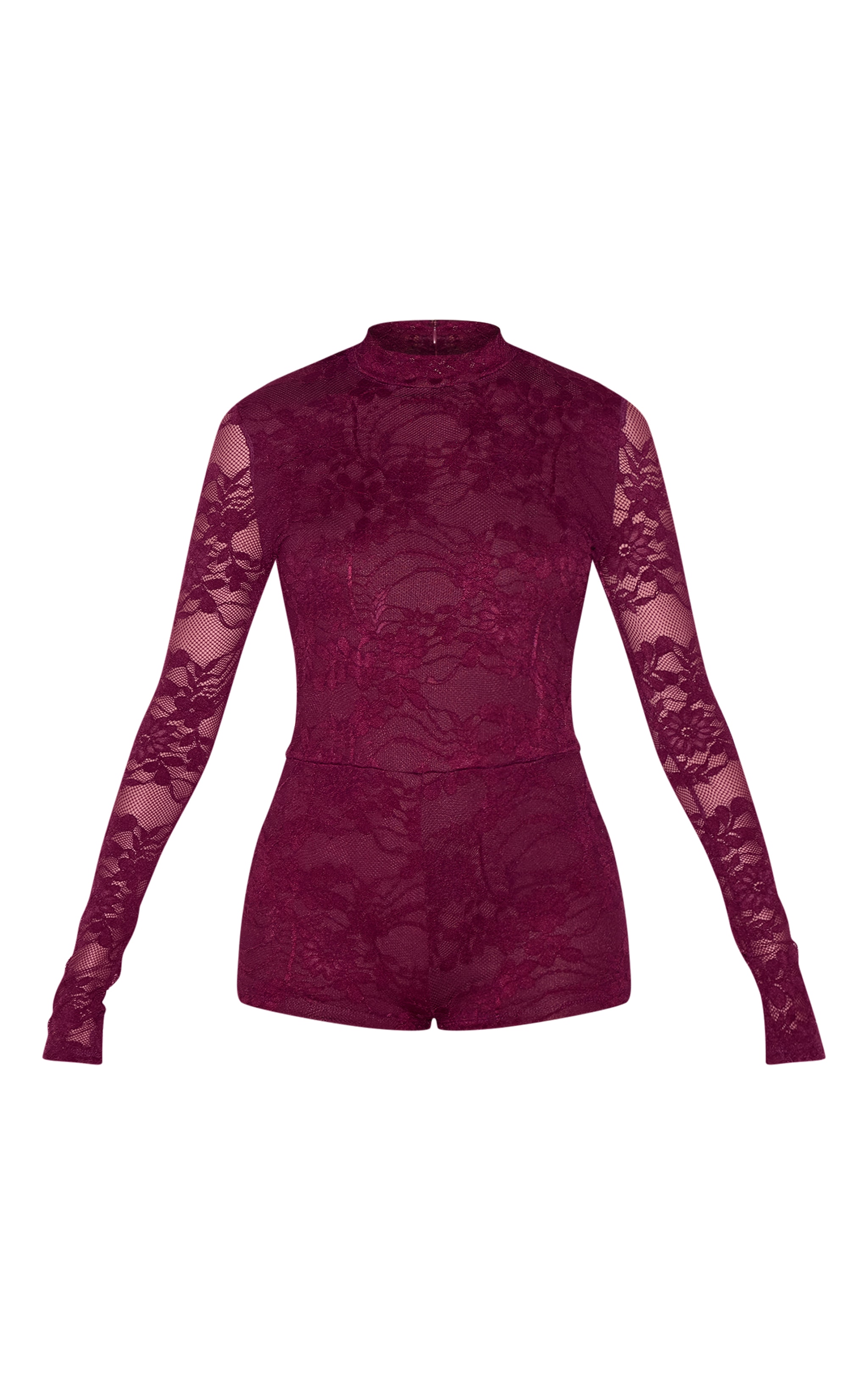 Plum Lace Lined Long Sleeve Boat Neck Romper image 5
