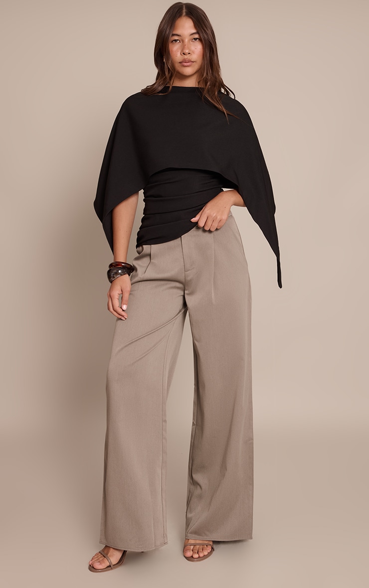 Black Woven Cape Detail Ruched Long Top image 3