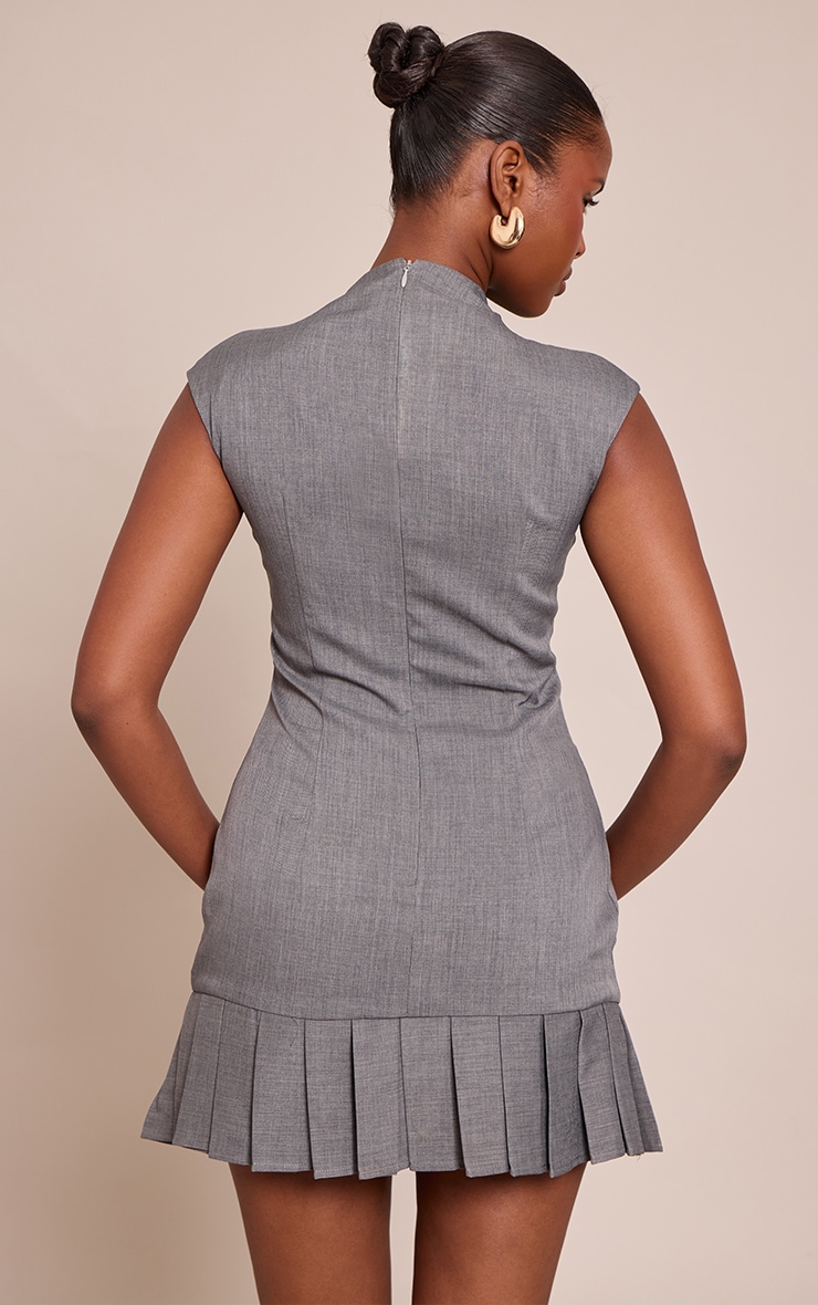 Steel Blue Woven Pleated Hem Cap Sleeve Mini Dress image 2