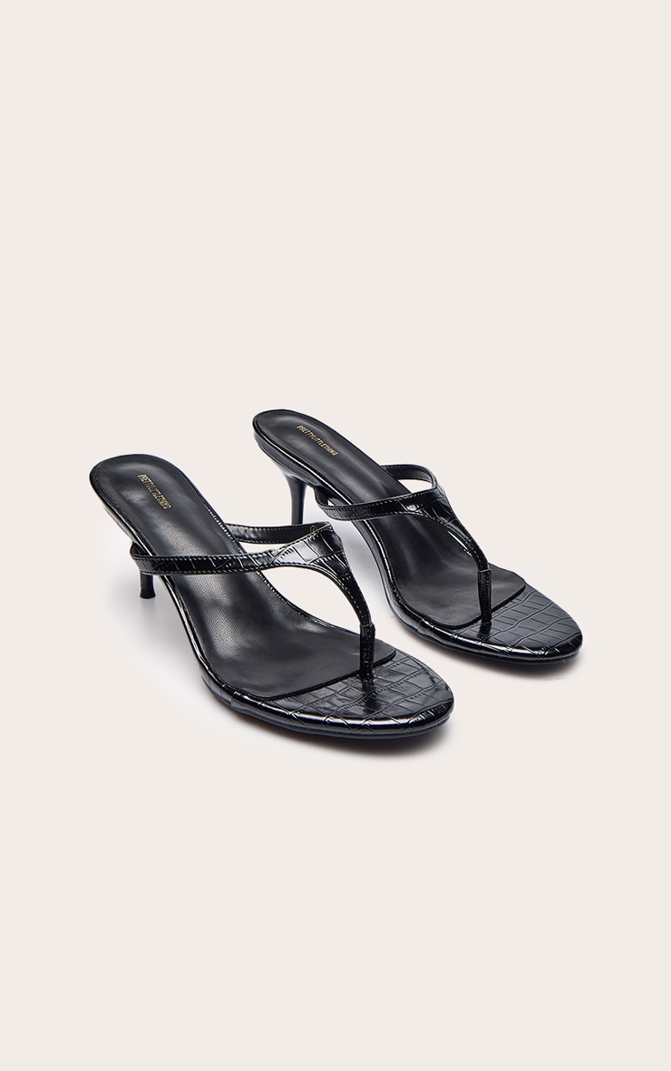  Black Croc Pu High Vamp Toe Thong Low Heeled Mules image 3