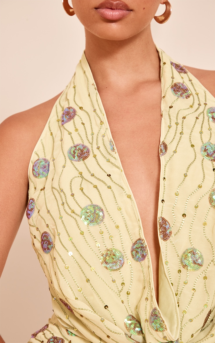 Lime Embellished Cowl Neck Top image 4