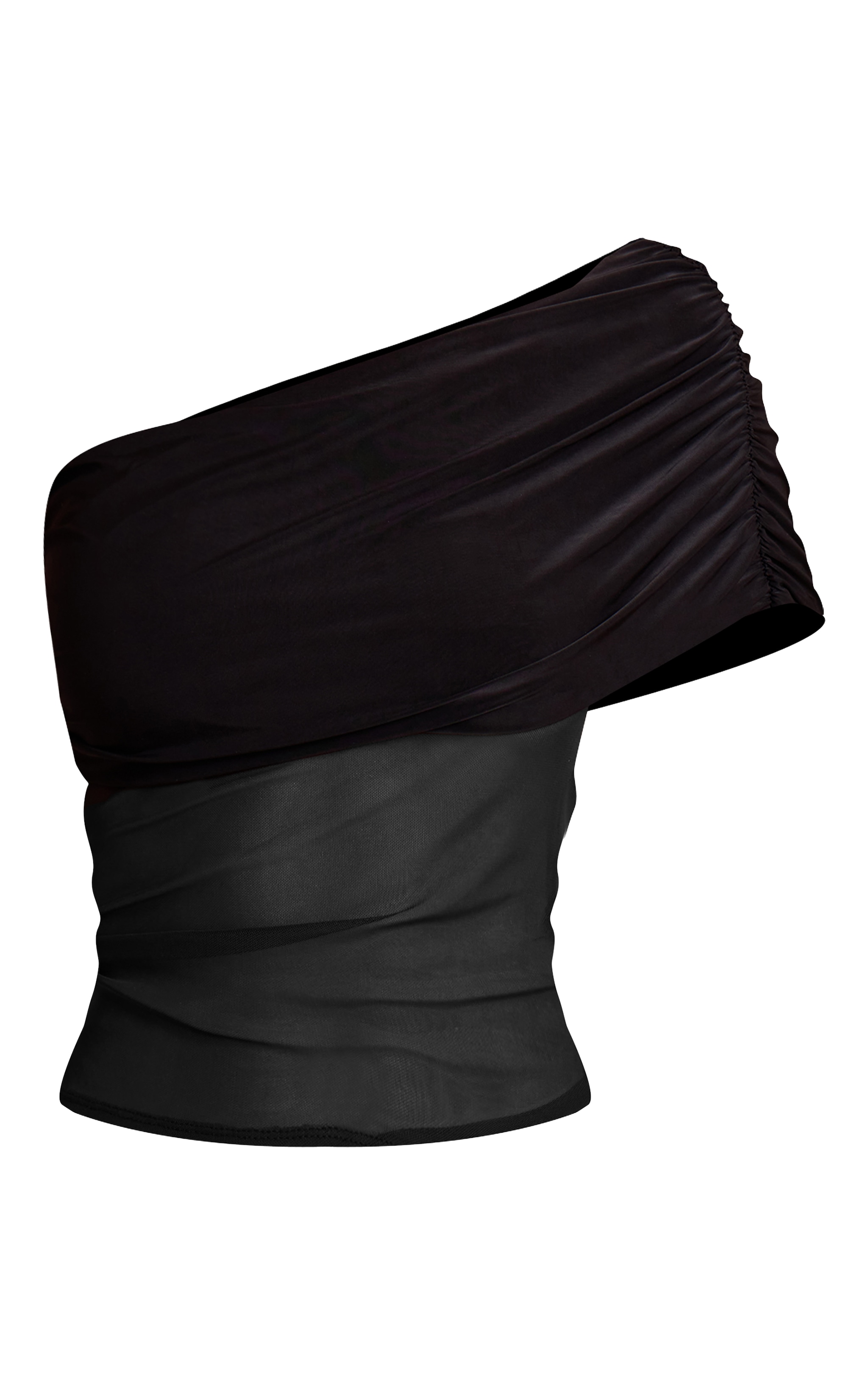 Black Mesh Panel Detail Asymmetric Long Top  image 5