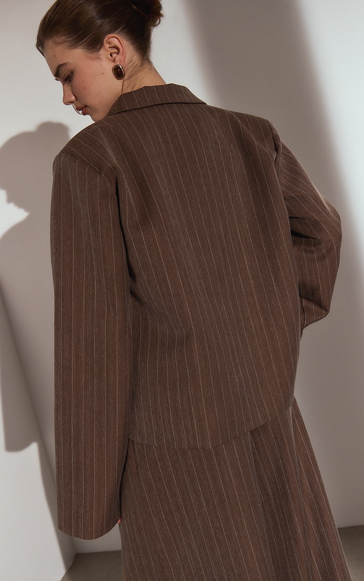 Chocolate Brown Pinstripe Boxy Blazer image 4
