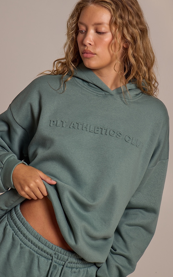 PRETTYLITTLETHING Sage Athletics Club Embossed Graphic Oversized Hoodie