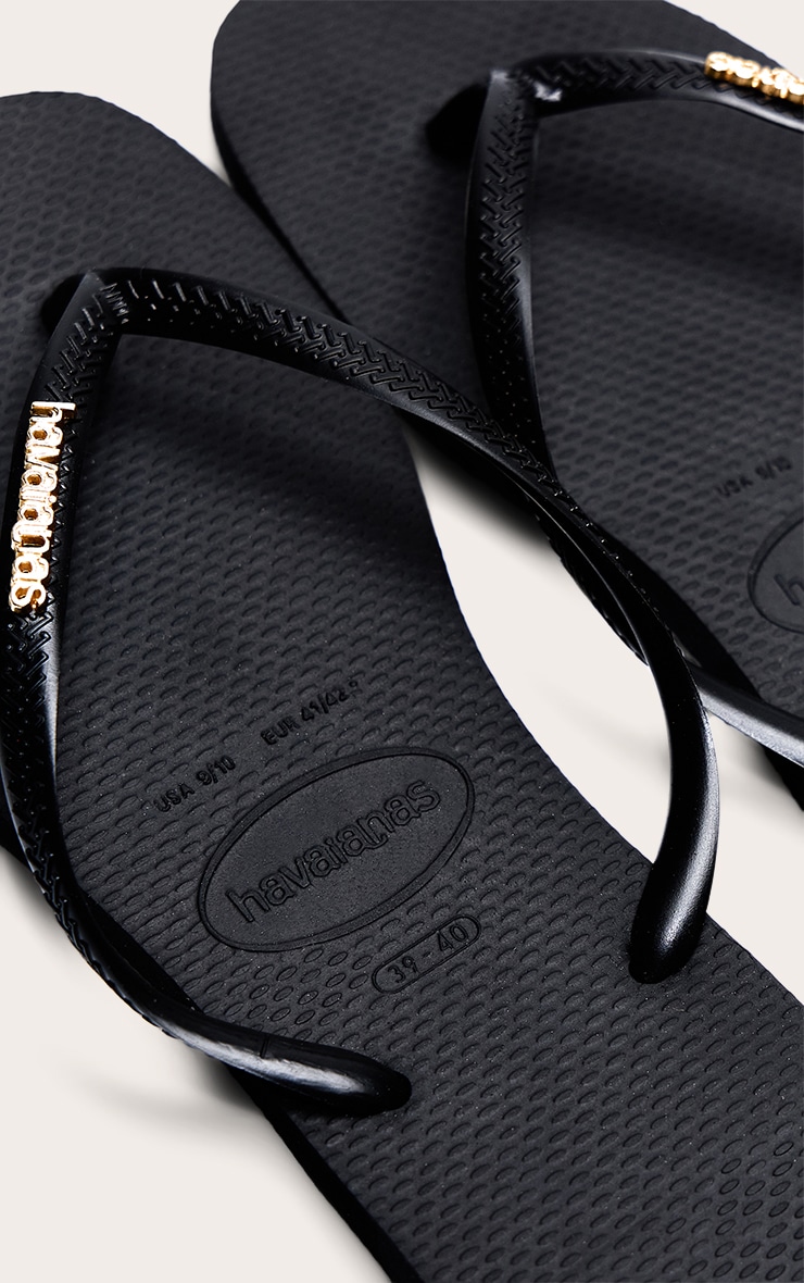 Black Havaianas Slim Logo Metallic Flip Flops image 3