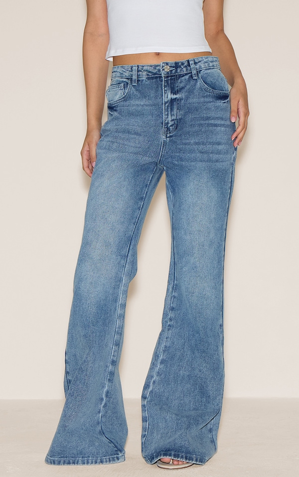 Mid Blue Wash High Waist Extreme Flared Leg Jeans