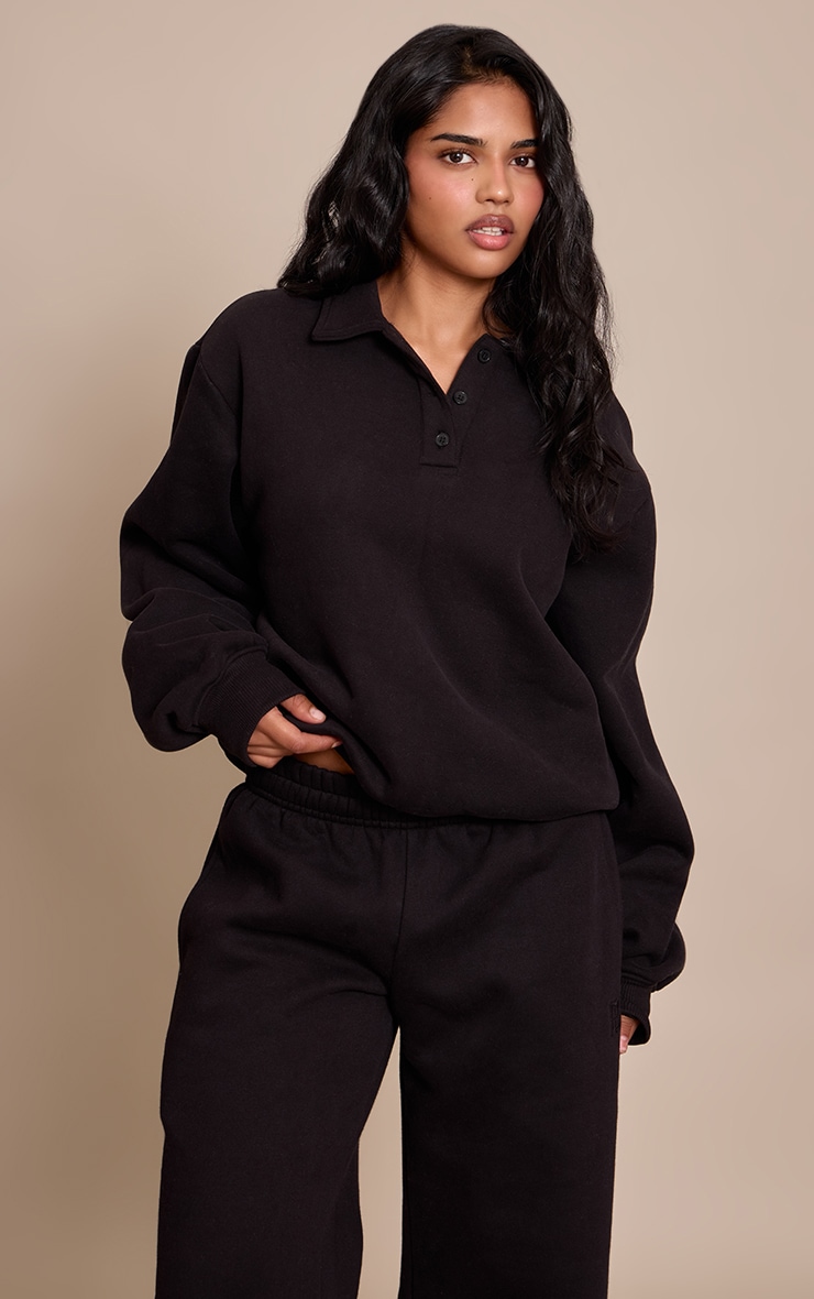 Petite Black Prettylittlething Polo Sweatshirt