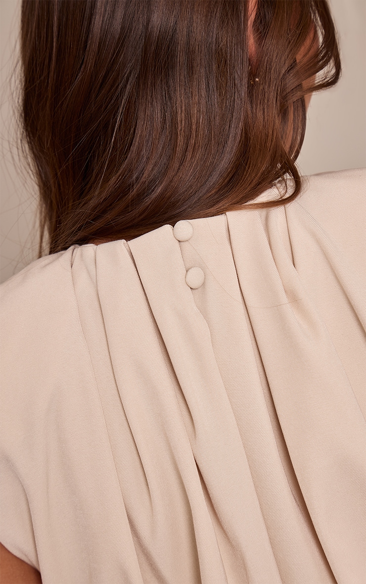 Beige Woven Pleated Bubble Hem Top  image 4