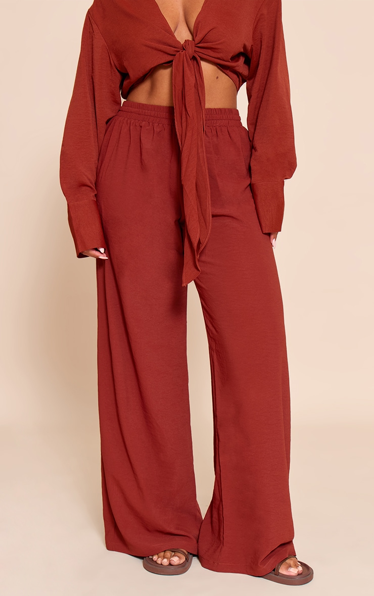 Shape Deep Red Hammered Satin Elasticated Waist Wide Leg Pants image 2