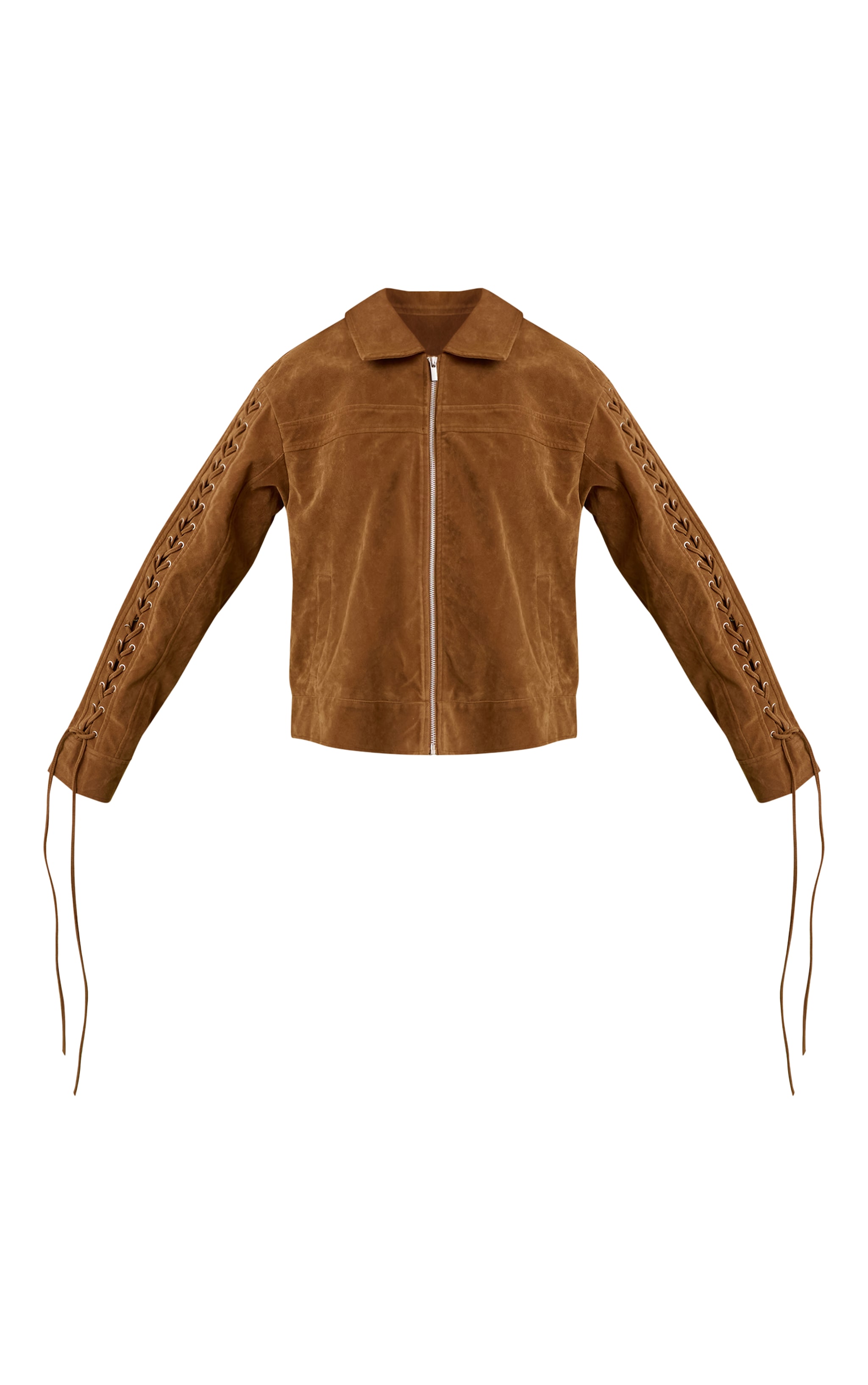 Brown Lace Up Faux Suede Boxy Jacket image 5