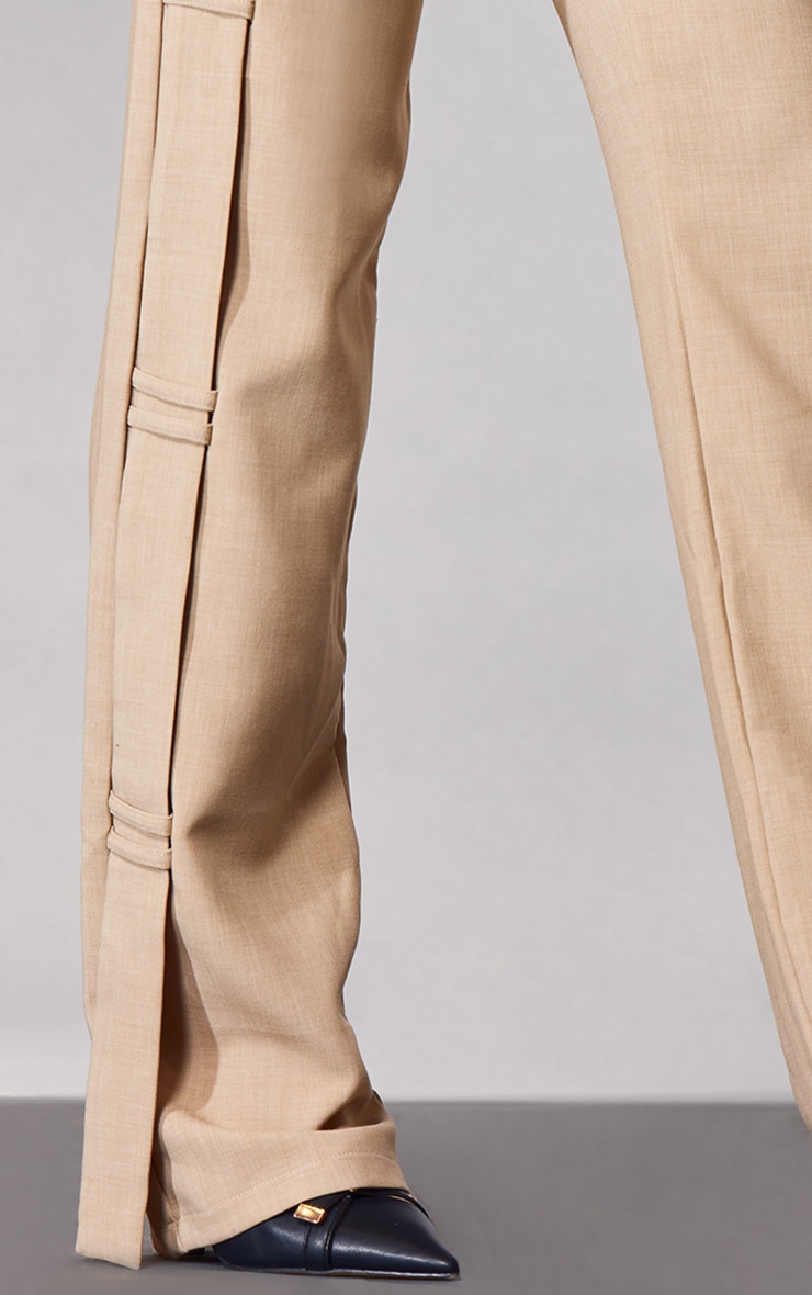 PLT Label Light Taupe Strap Detail Straight Leg Pants image 4