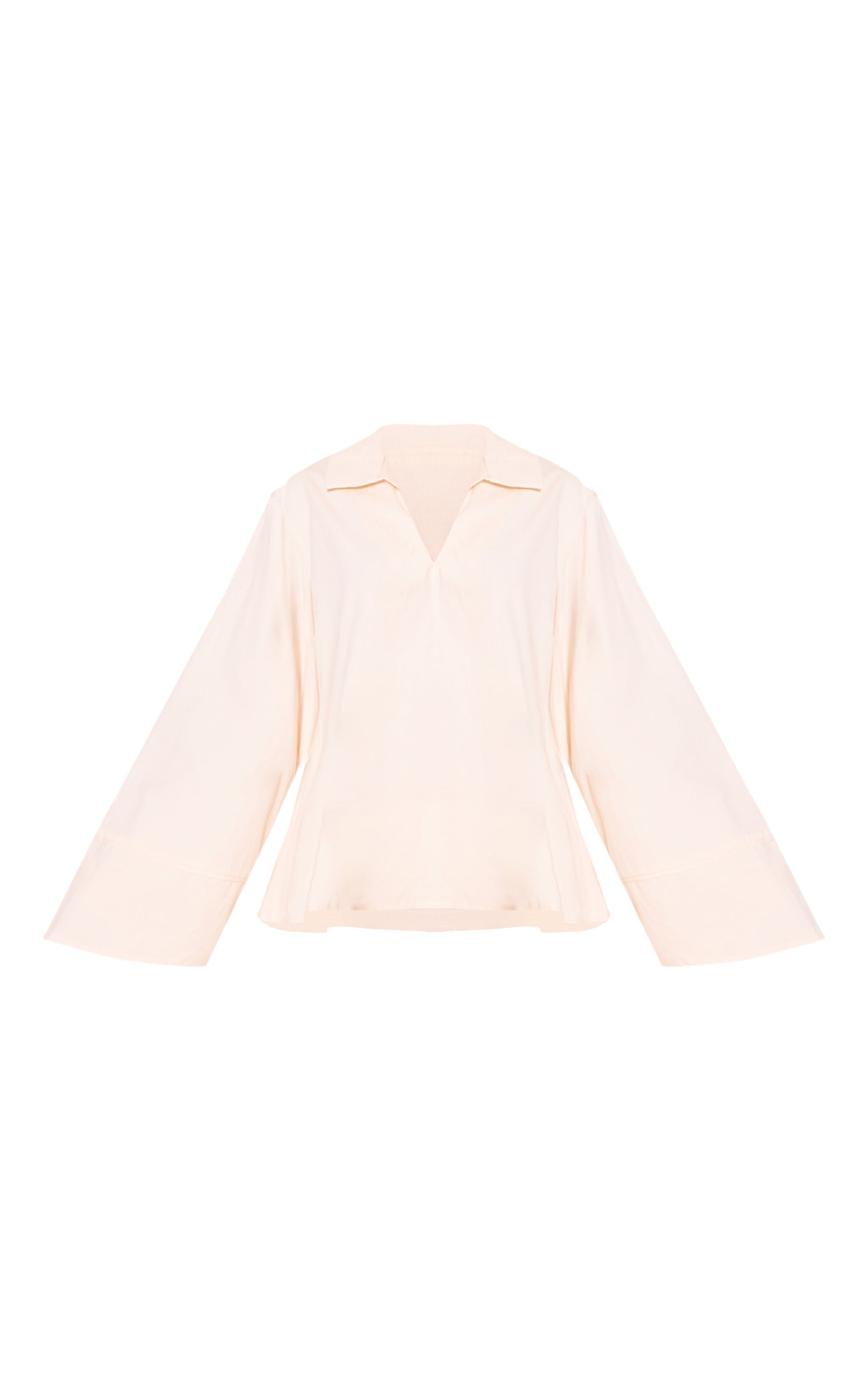 Cream Cotton Woven Boxy Long Sleeve Collar Top image 5
