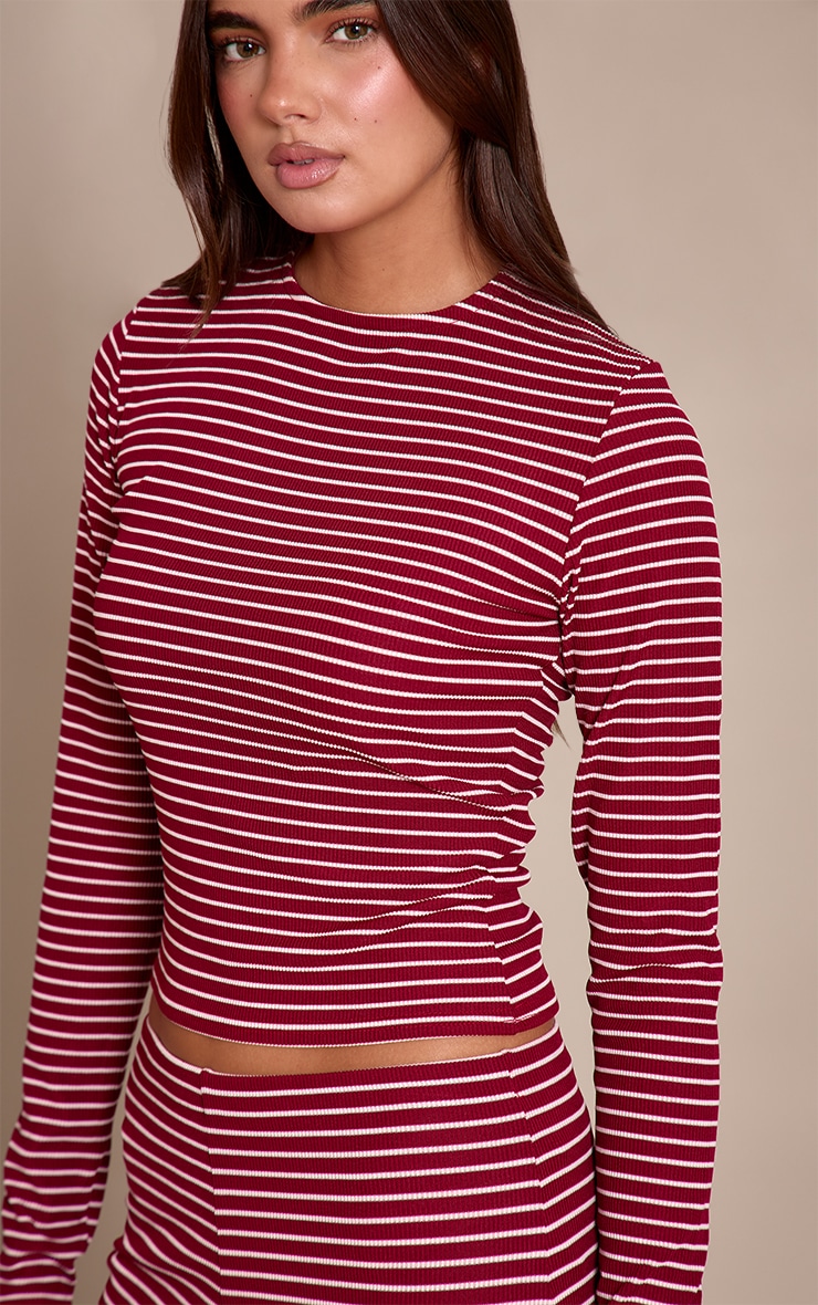 Burgundy Stripe Long Sleeve Soft Pajama Set image 4
