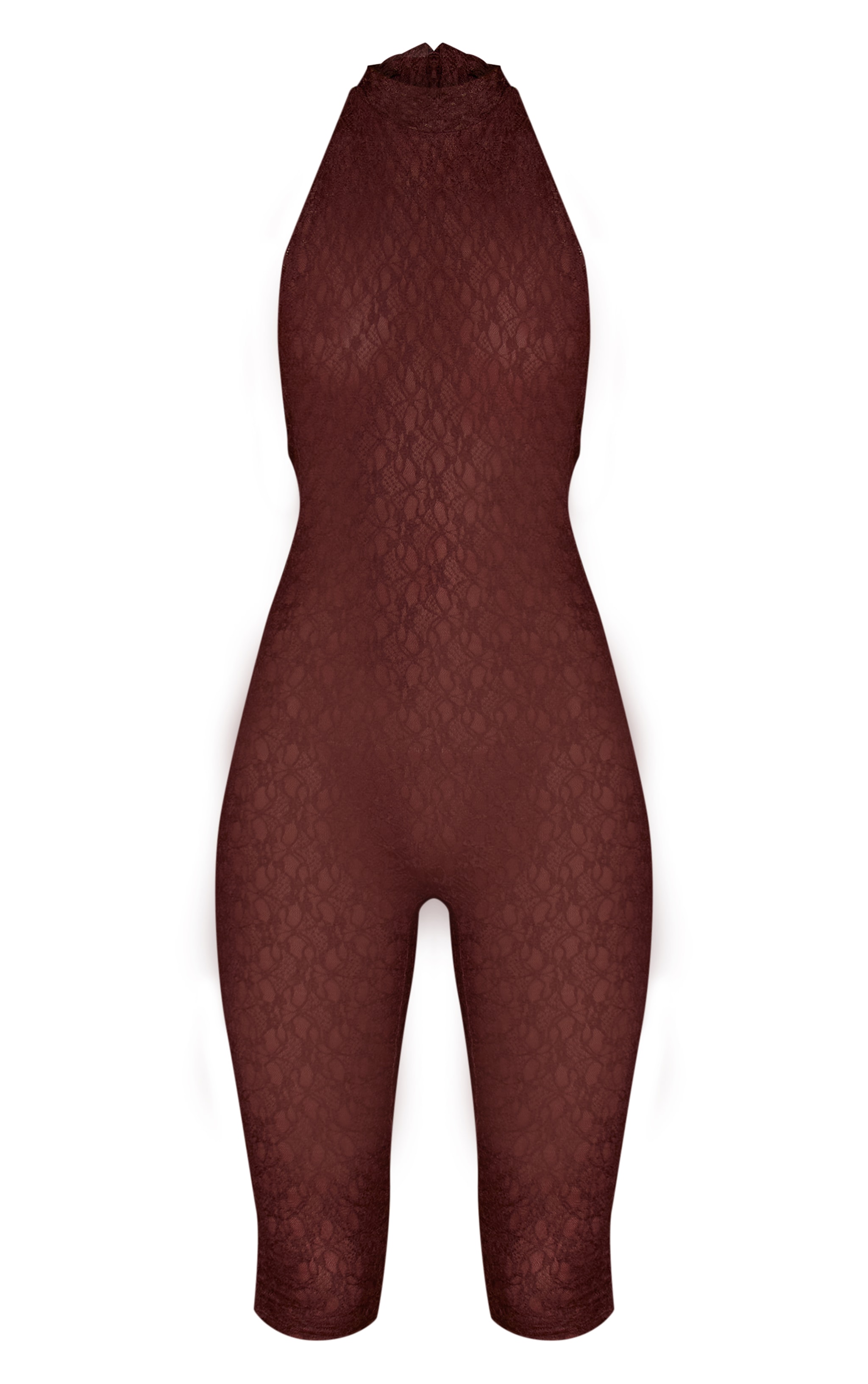 Chocolate Lace High Neck Ruched Back Capri Jumpsuit image 5