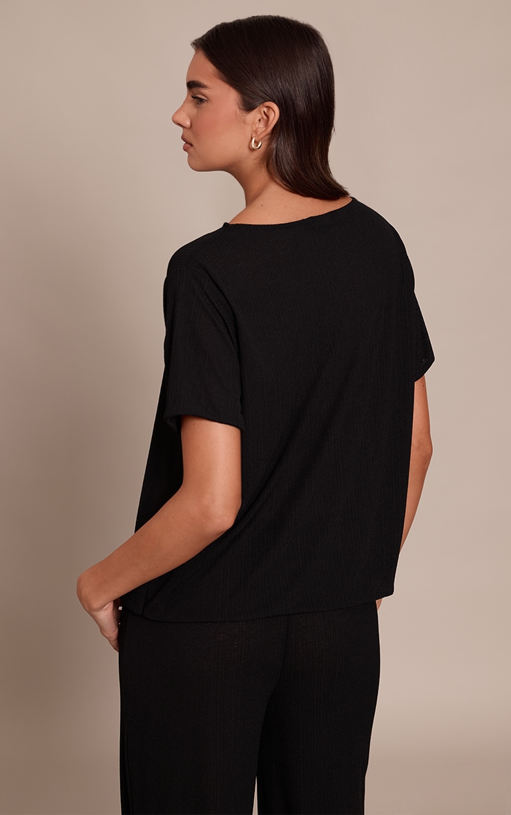 Black Sheer Textured Flowy T-shirt image 2