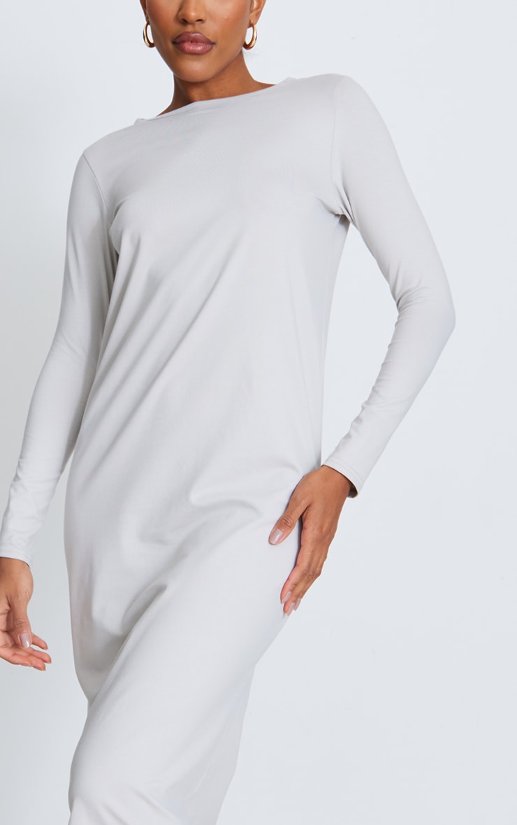 Grey Marl Cotton Oversized Long Sleeve Maxi Dress Dresses PLT QA