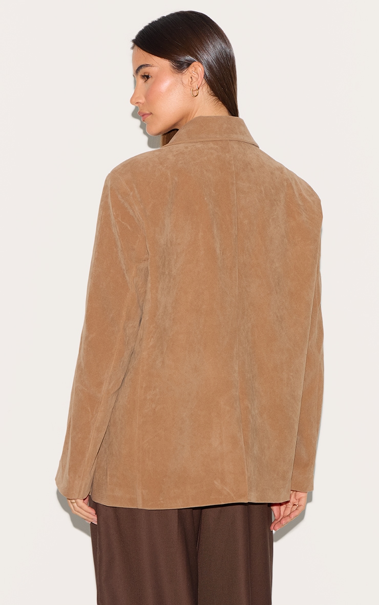 Tan Faux Suede Longline Blazer image 2