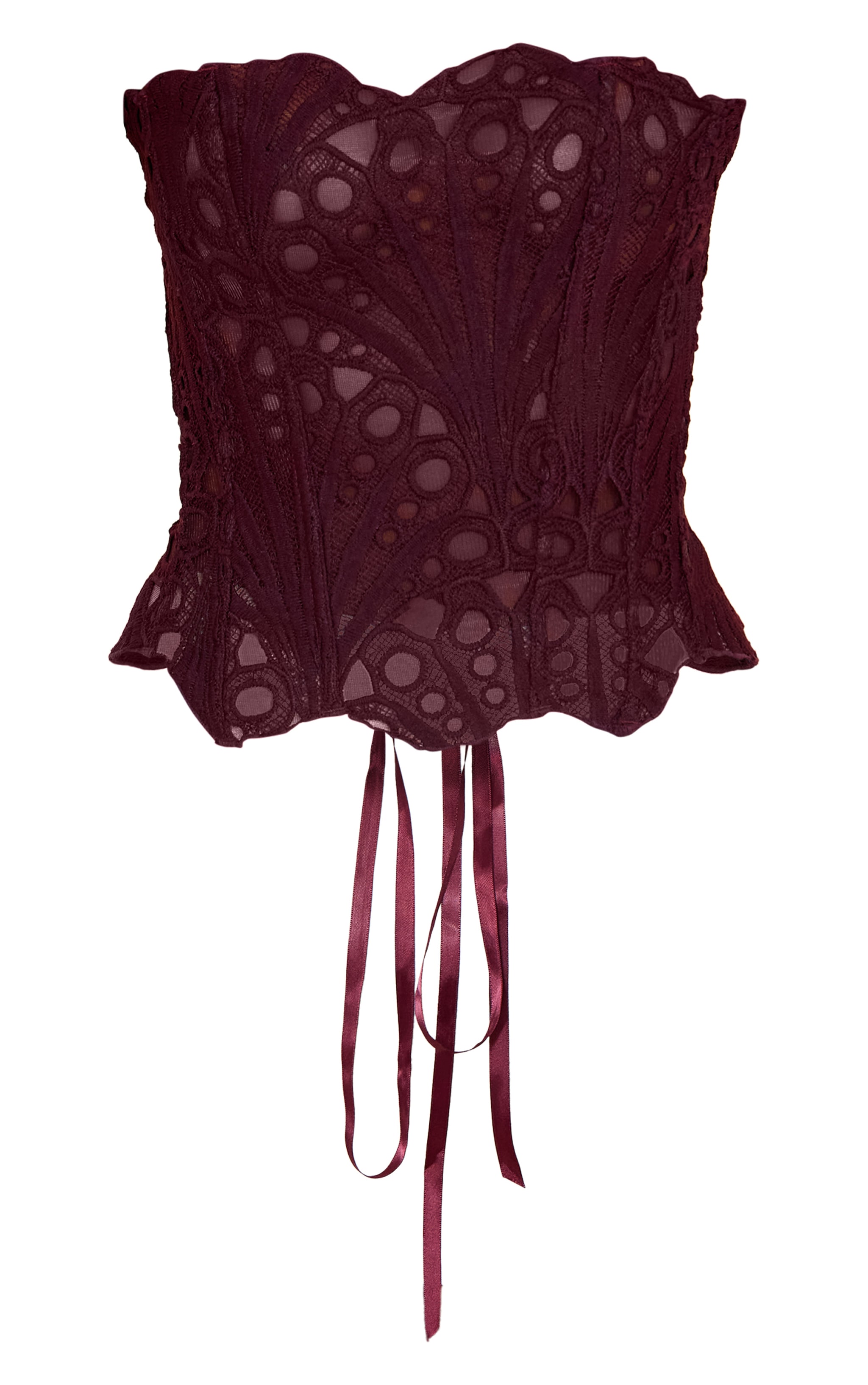 Corset en dentelle texturée prune foncé transparente fleurie image 5