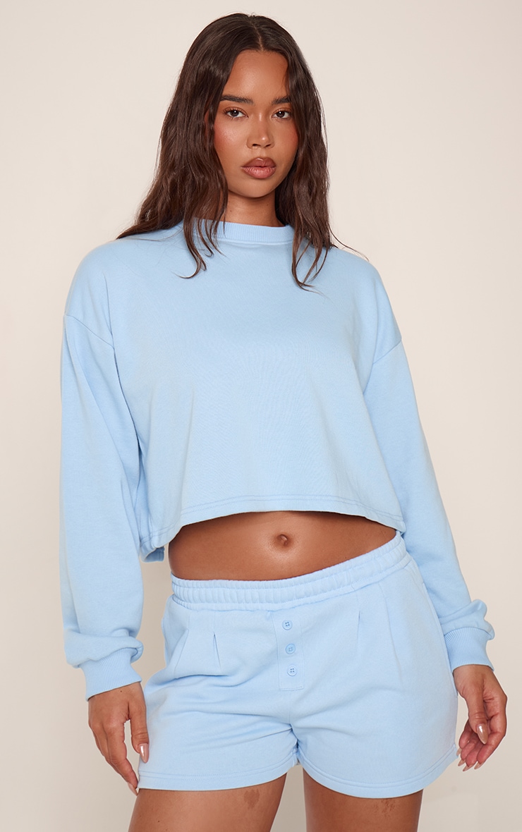 Light Blue Cross Back Cropped Sweatshirt