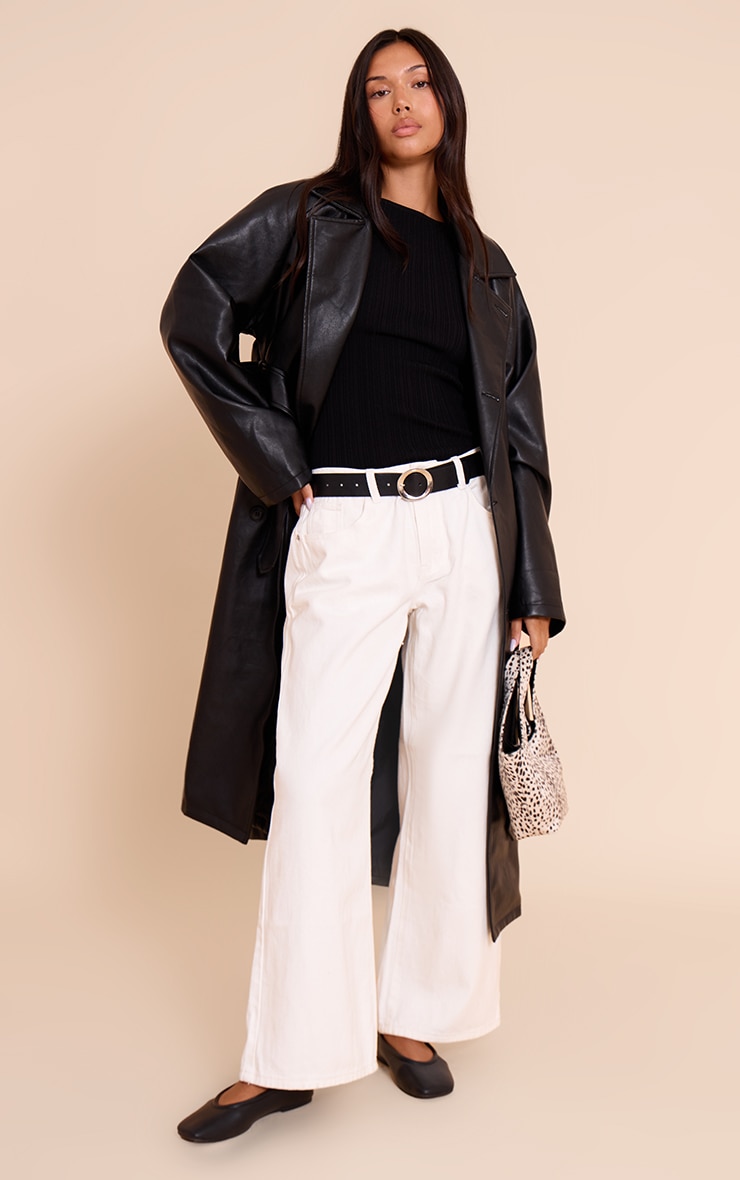 Black Faux Leather Maxi Trench Coat image 3