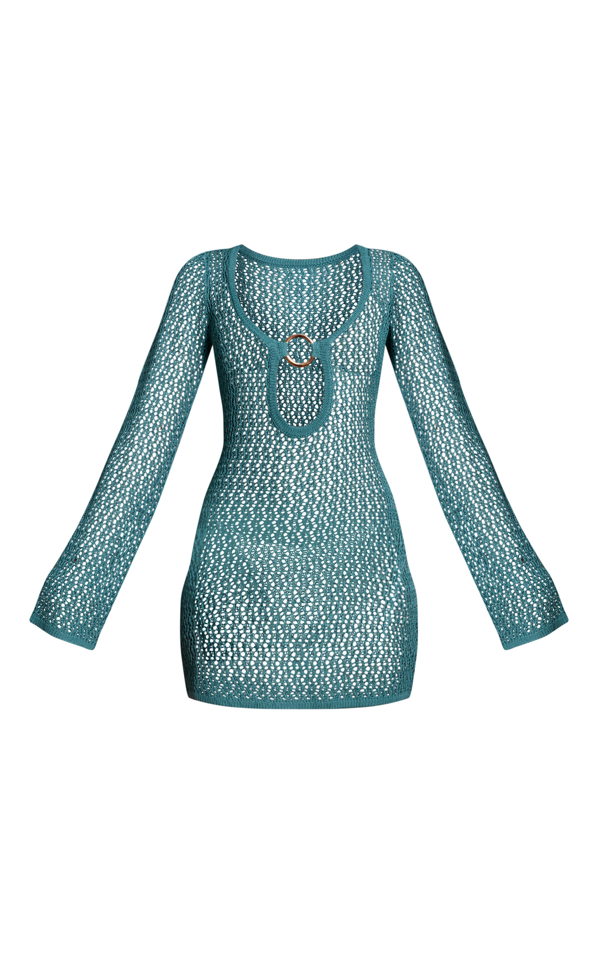 Sea Green Crochet O Ring Mini Beach Dress image 5
