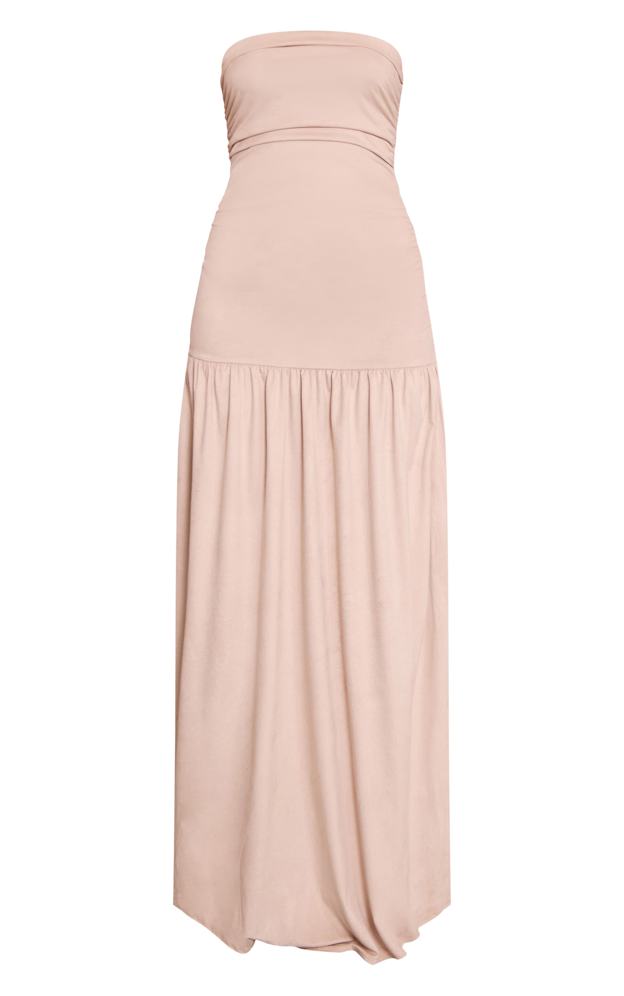 Taupe Faux Suede Bandeau Dropped Waist Maxi Dress image 5