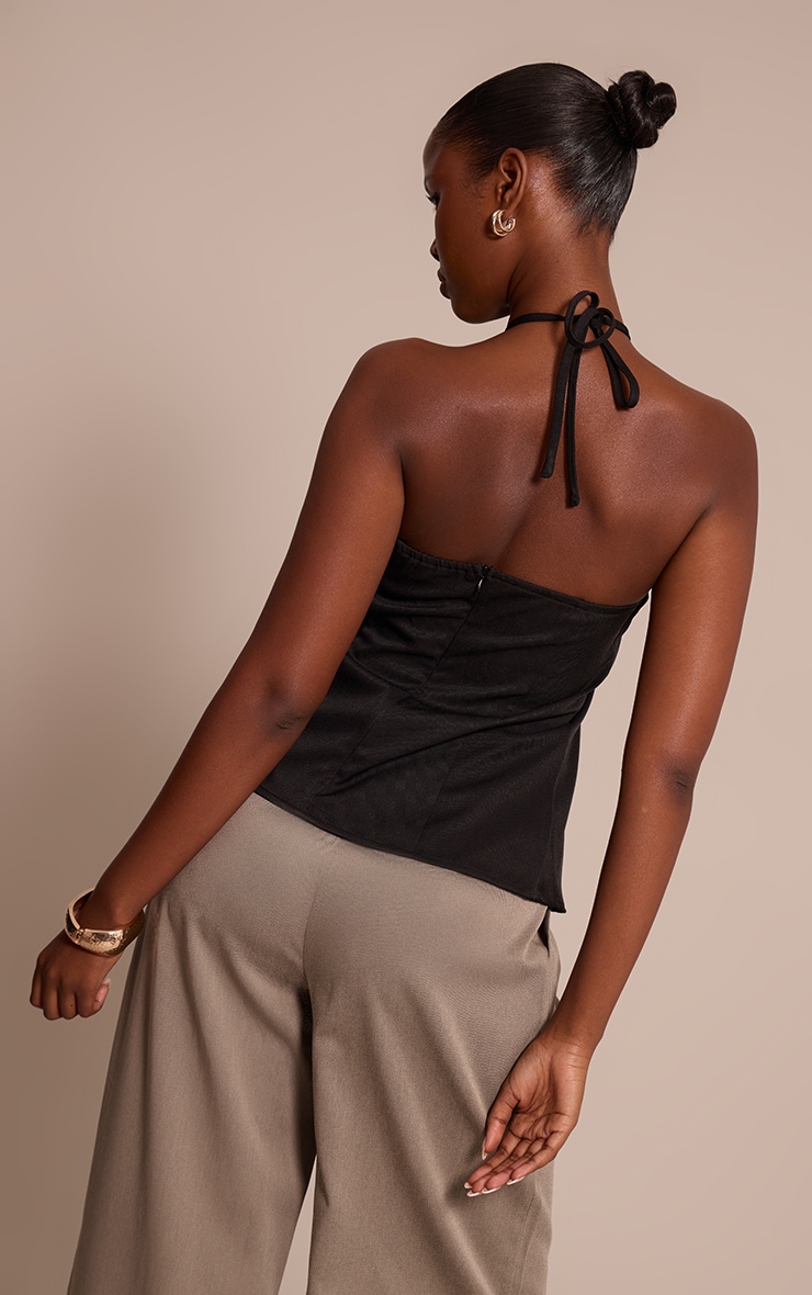 Black Woven Spilt Detail Halterneck Top image 2
