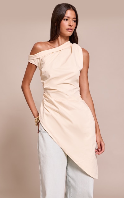 Top en coton crème à épaule unique et ourlet asymétrique exagéré