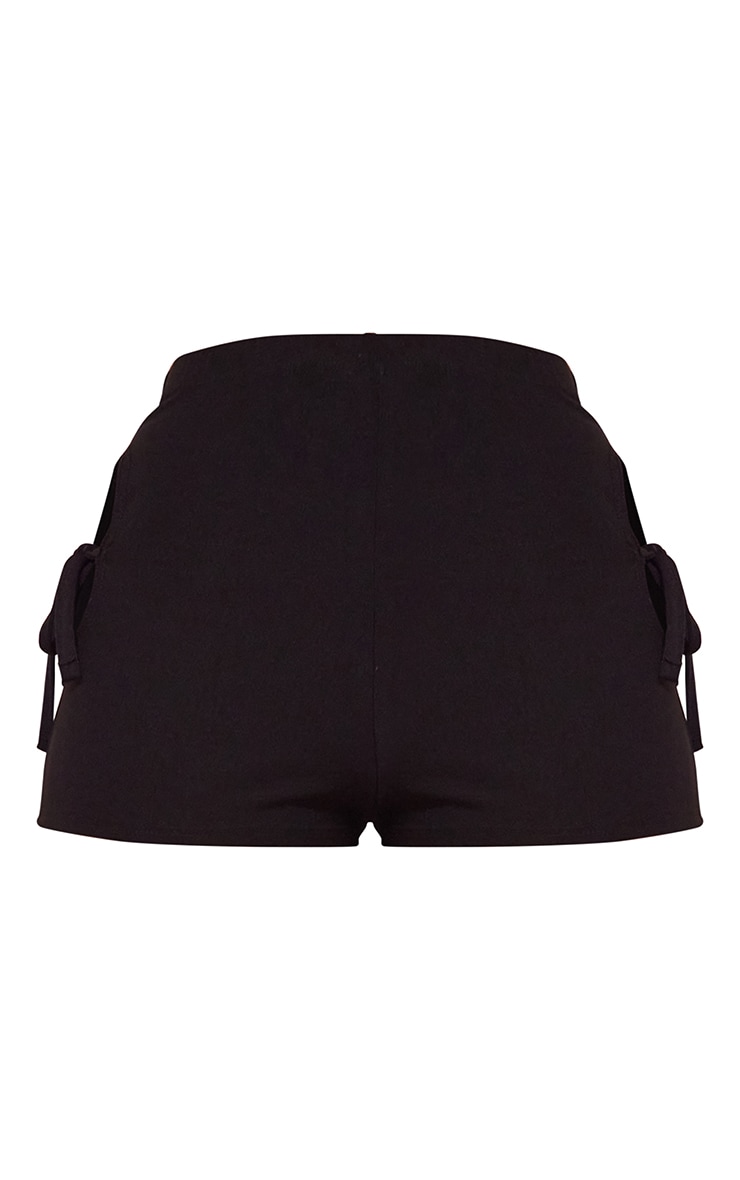 Black Slinky Cut Out Side Tie Detail Hot Pants image 2