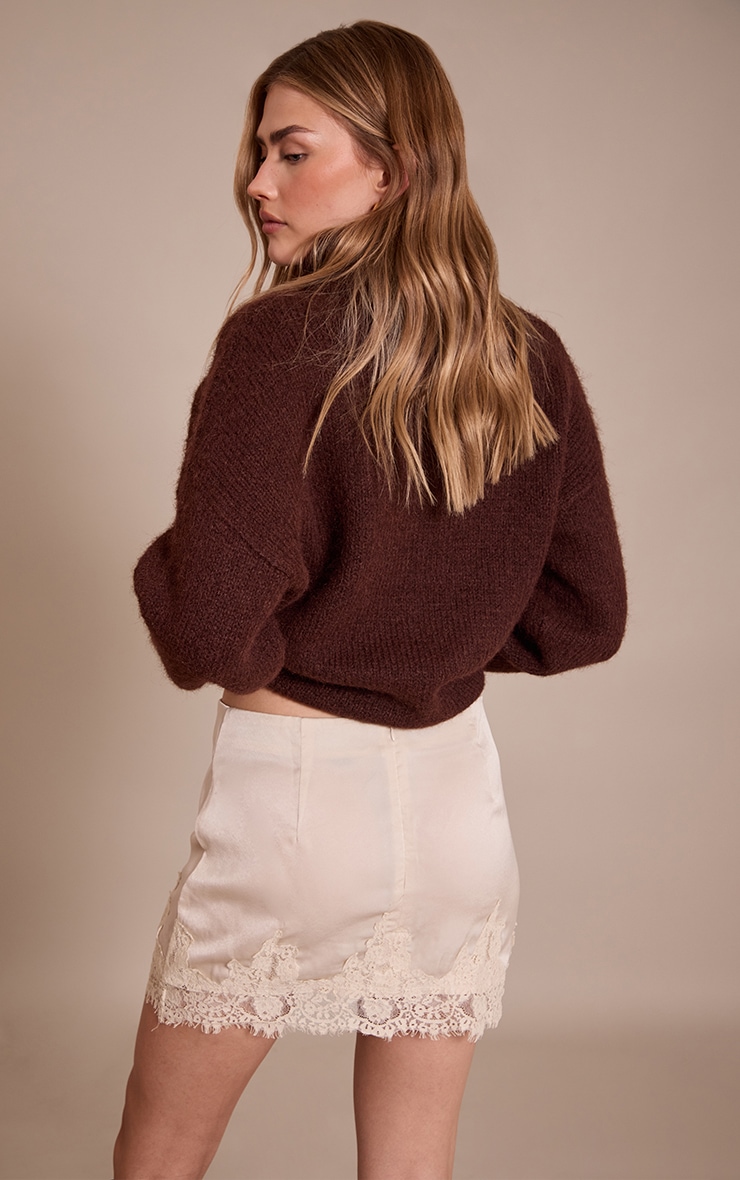 Cream Satin Lace Trim Mini Skirt image 3