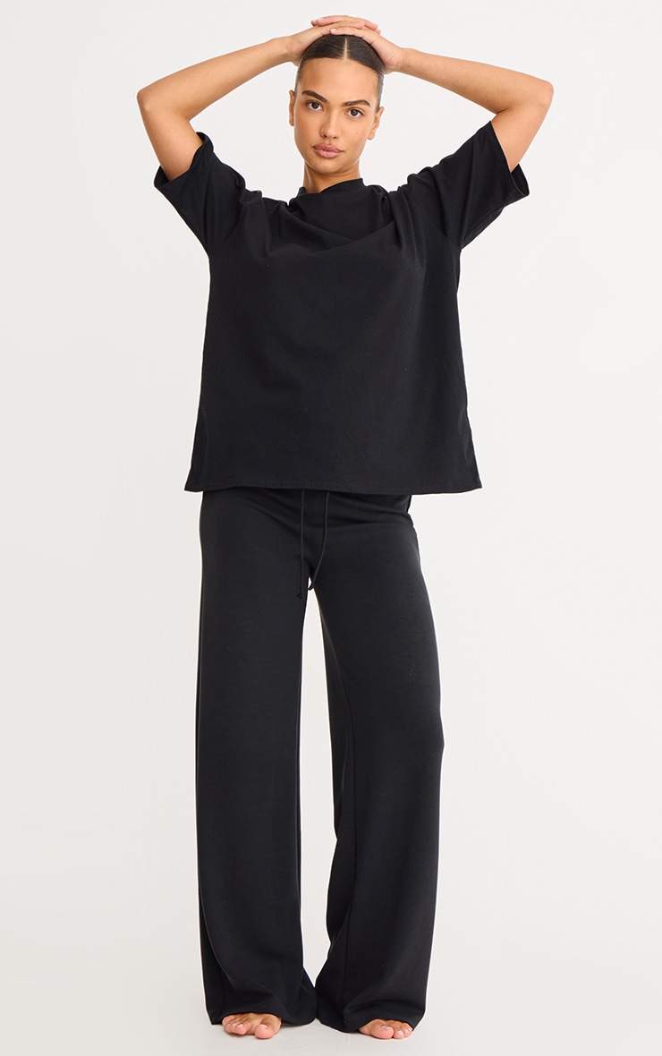 Tシャツ・カットソー PLAIN Oversized Black Shirt in Cotton Woman Black Cotton Basic Oversized T-shirt | Tops