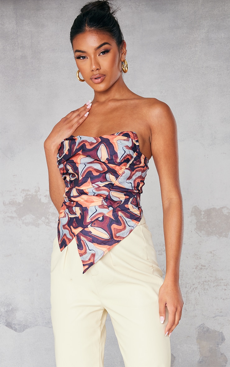 Rust Textured Print Woven Pointed Hem Corset image 1