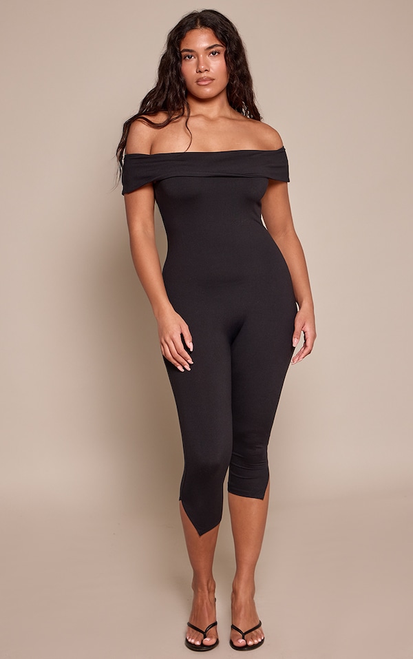 Shape Black Sculpt Foldover Bardot Capri Jumpsuit