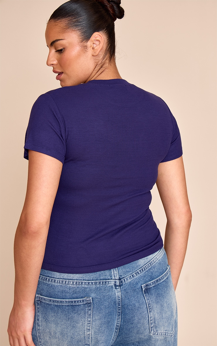Plus Indigo Blue Soft Rib Crew Neck Short Sleeve Top image 2