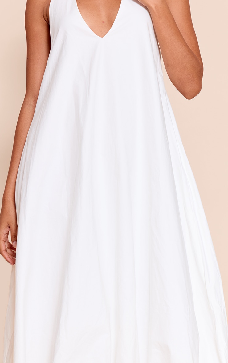 White Cotton Poplin Plunge Sleeveless Maxi Dress image 4