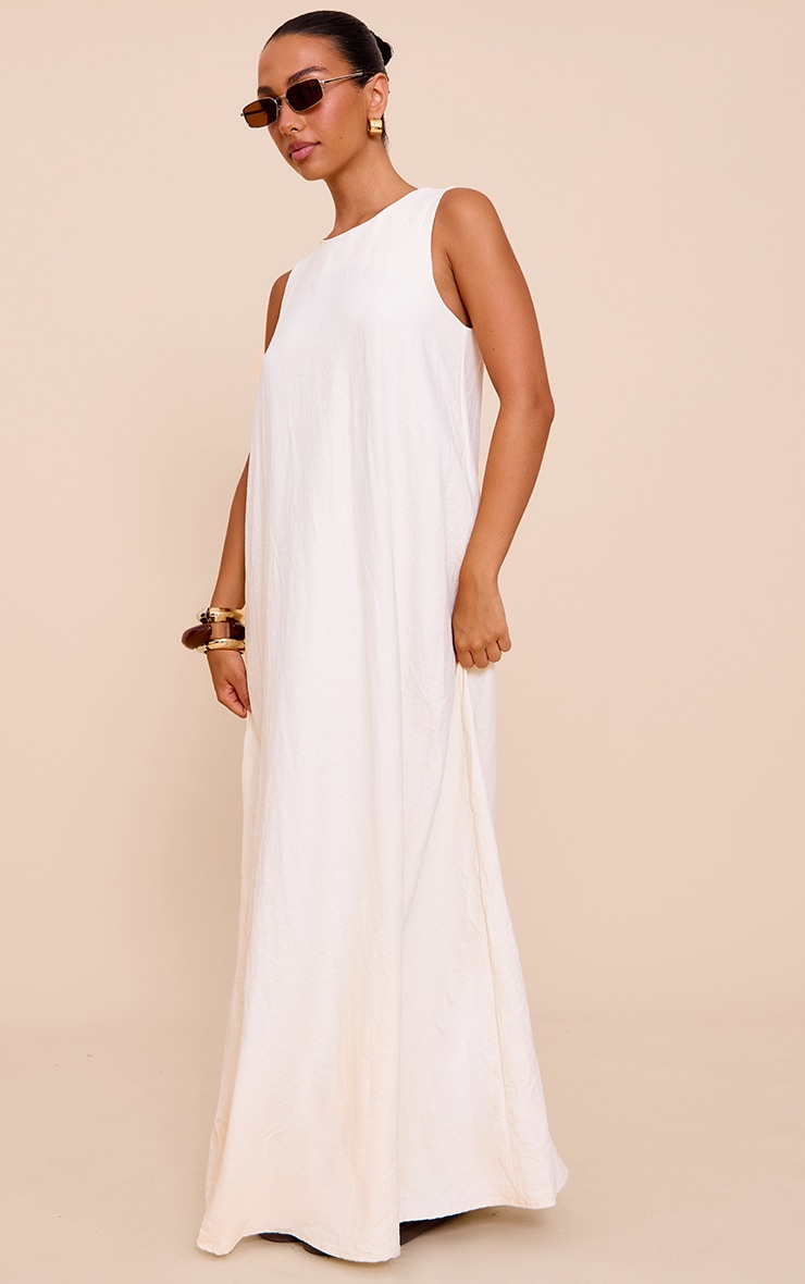 Cream Textured Boat Neck Sleeveless Column Maxi Dress image 3