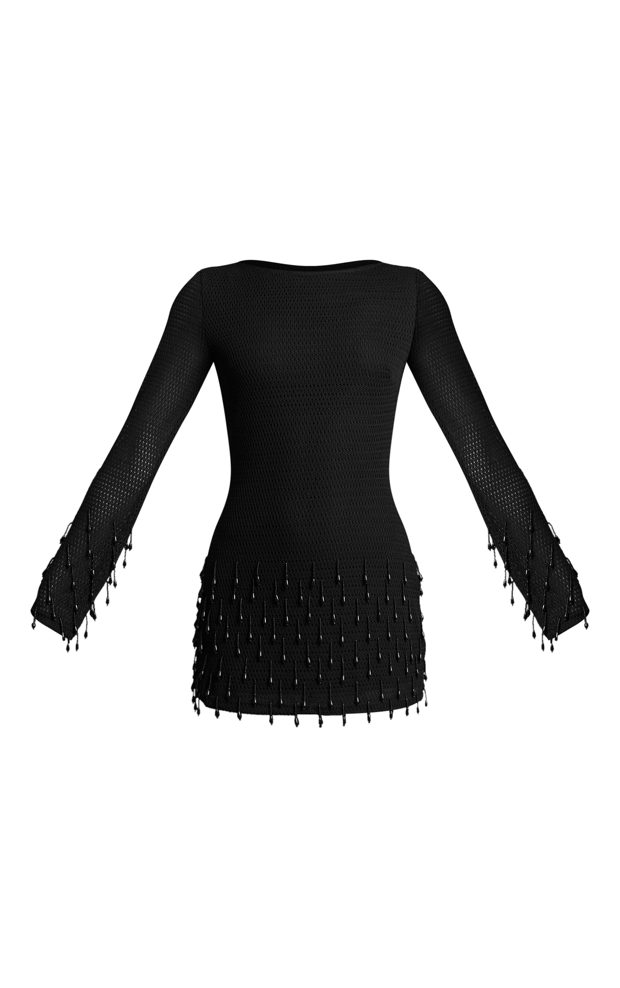 Mini robe texturée noire à manches longues et perles image 5