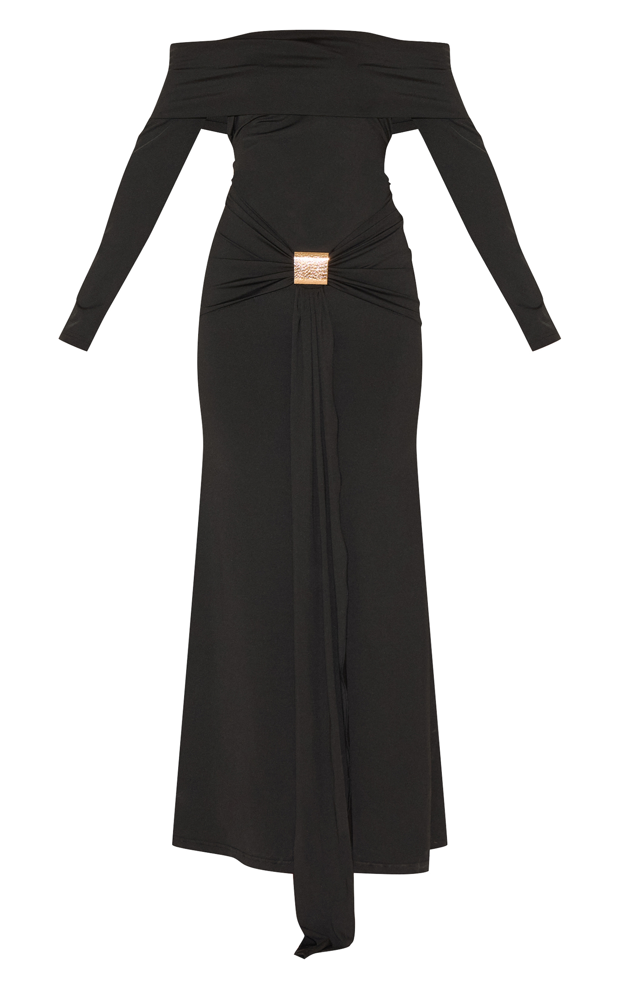 Black Bardot Long Sleeve Trim Drape Detail Maxi Dress image 5
