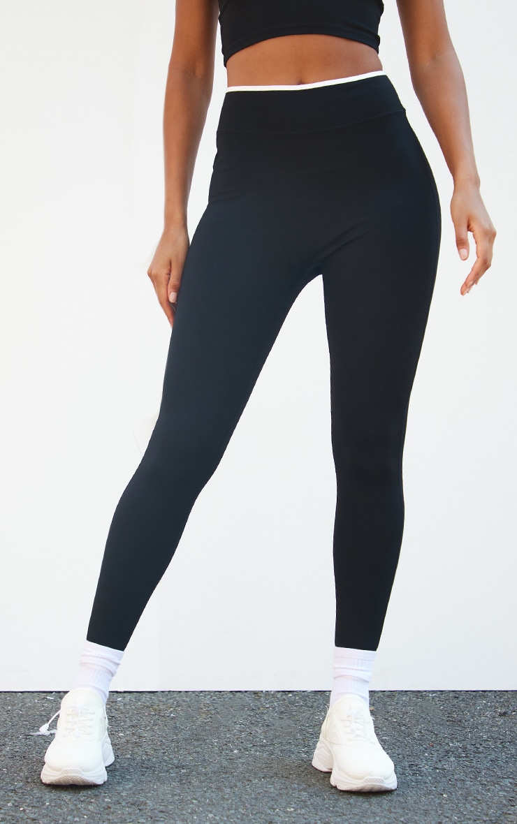 Black Contrast Binding Contour Sculpt Leggings image 2