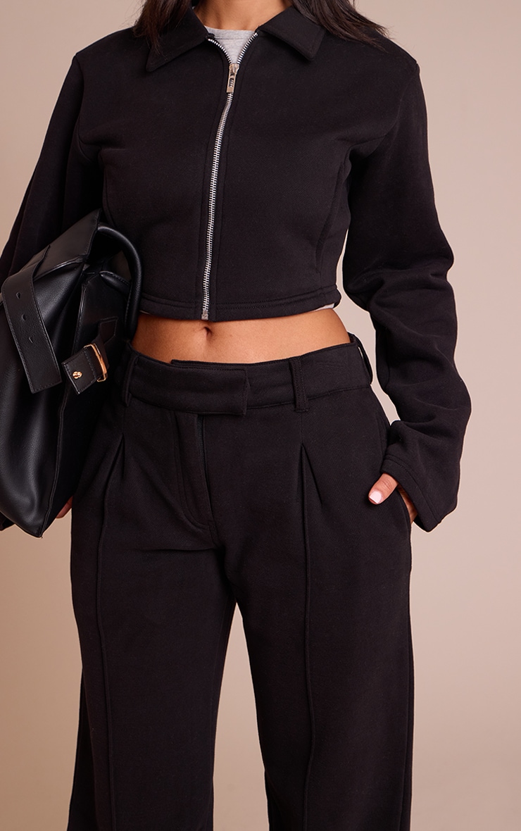 Petite Black Tailored Seam Detail Wide Leg Sweatpants image 4