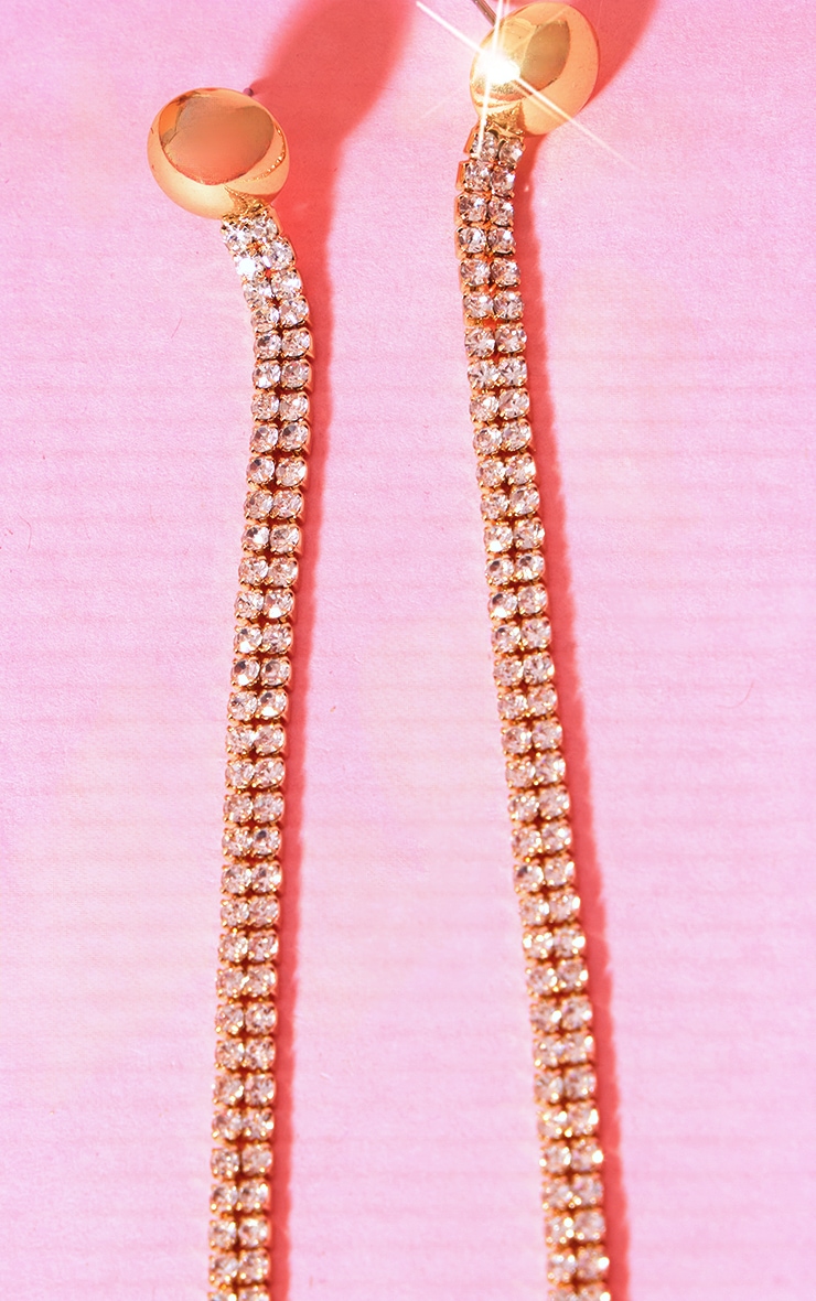 Boucles d'oreilles dorées à frange fine XXL à strass image 3