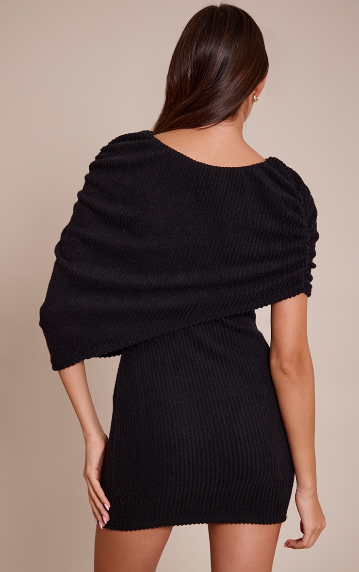Black Brushed Rib Overlay Detail Bodycon Dress image 2